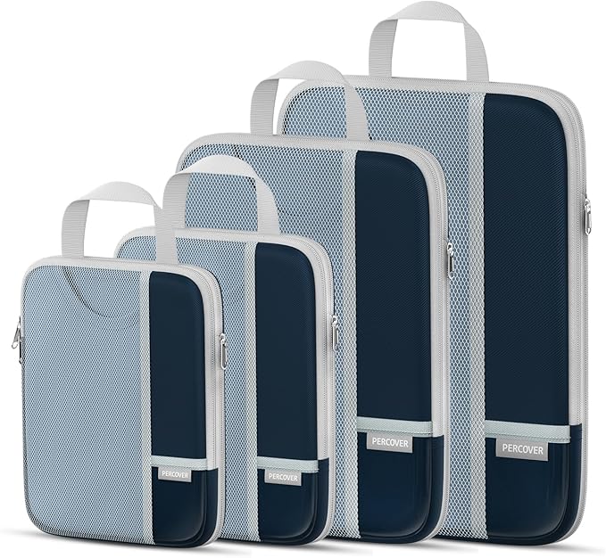 Percover Compression Packing Cubes 4-Piece Set, Packing Cubes Compression for Travel with Label Pockets, Travel Organizer for
