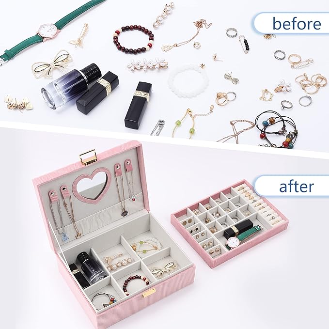 Dajasan Jewelry Boxes for Women Girls, Jewelry Organizer Box, 2-Layer Large Velvet Jewelry Organizer for Rings Necklaces Brac