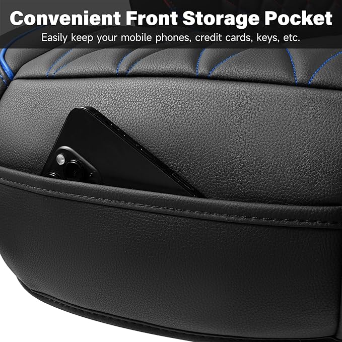 CAR PASS Luxury PU Leather Two Front Car Seat Covers, Waterproof Seat Covers Compatible with Front Seat Armrests, Airbag Comp