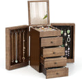 Meangood Jewelry Box Wood for Wowen, 5-Layer Large Organizer Box with Mirror & 4 Drawers for Rings, Earrings, Necklaces, Waln
