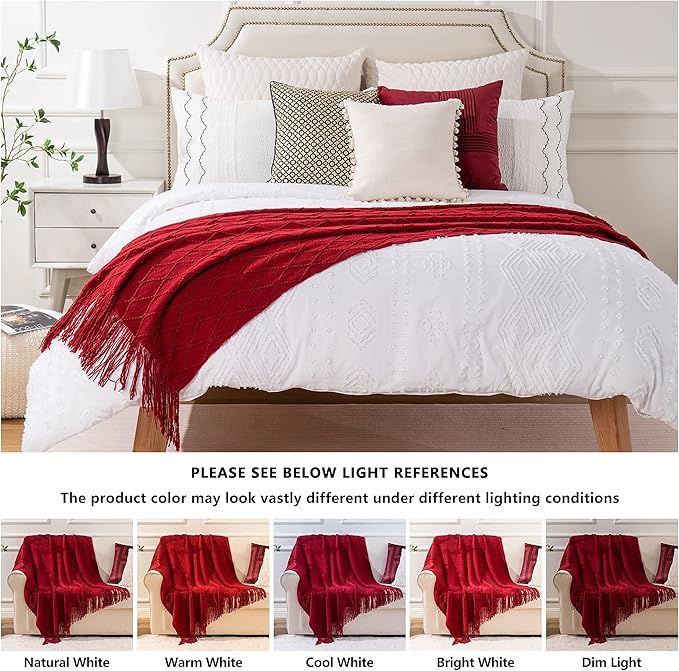 BATTILO HOME Christmas Decor Red Throw Blanket for Couch, Boho Bed Throws for Foot of Bed, Decorative Red Throws for Sofa Liv