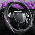 CAR PASS Bling Diamond Black Leather Steering Wheel Cover, Studded Crystal Rhinestones Universal Fit 14" 1/2-15" Glitter for Women Sparkle Girl Fit Suvs,Vans,Sedans,Car,Trucks, Purple Diamond