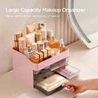 HBlife Makeup Organizer for Vanity with 2 Drawers, Large Plastic Bathroom Countertop Cosmetics Organizer Skin Care Storage, E
