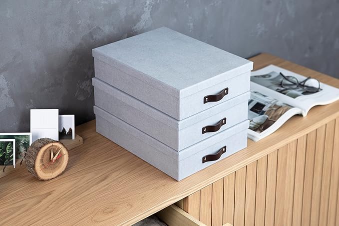 Bigso Oskar Canvas Fiberboard Document Letter Box | File Organizer Document Box for Important Paperwork | Document Storage Bo