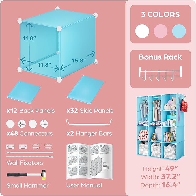 CUBEDIY Baby Closet Organizer for Nursery - Durable Baby Wardrobe Armoire for Closet - Customizable Dresser Shelves - Waterpr