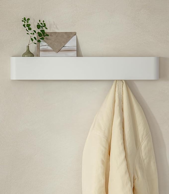 Kazai.® Coat Rack Wall Mount with Shelf 'Tone' | Modern Design Coat Hanger with Hidden Hooks and Storage | Hat Rack with Shel