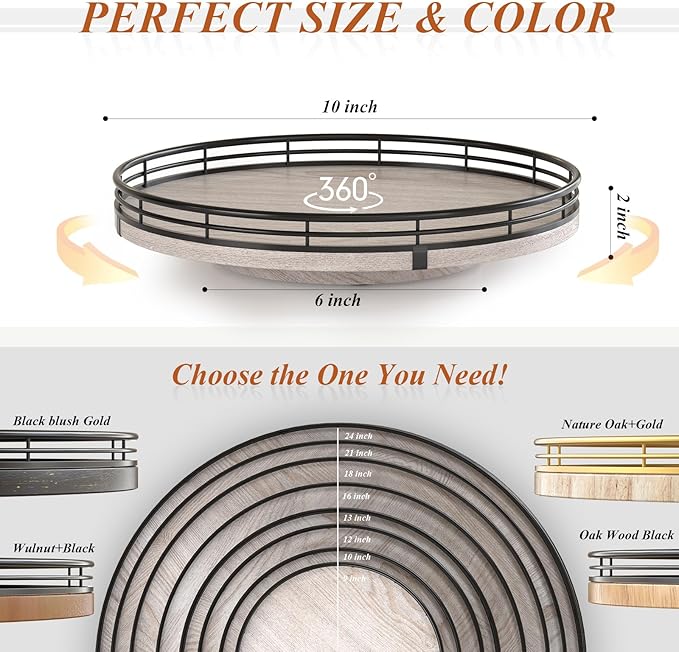 10" Oak Bathroom Vanity Tray Turntable for Perfume Candle, Round Wooden Decorative Tray for Kitchen Sink Countertop Organizer