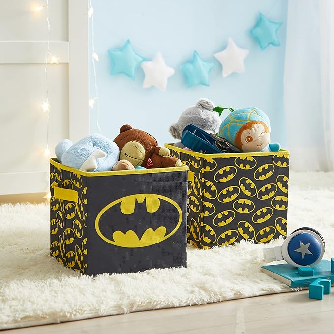 Batman Collapsible Storage Cubes – Set of 2 Foldable Fabric Bins for Kids – Organizer Boxes with Iconic Logo – Closet & Toy S