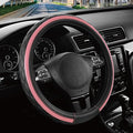 Road Comforts Leather Steering Wheel Cover – Black & Pink, Universal Fit 14.5-15 Inch, Microfiber Leather, Anti-Slip & Breath