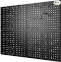 74PCS Pegboard Wall Organizer, 4 Pack Metal Pegboard Panels with 70 Hooks, 32" x 24" or 64" x 12" Black Peg Board for Walls, 
