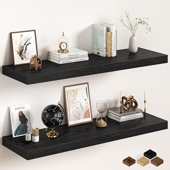 Black Floating Shelves 48Inch Long, 12 Inch Deep Floating Shelves for Wall, 48 x 12 Large Floating Shelf for Fireplace Mantel