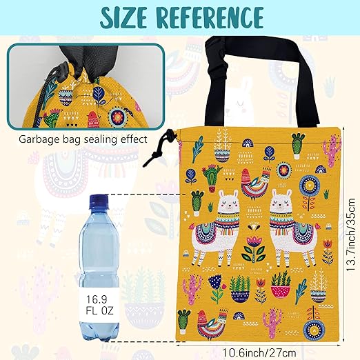 Car Garbage Bag Llama Flowers and Birds Drawstring Car Trash Bag Hanging for Back Seat with Adjustable Buckle Canvas Vehicle Trash Can Easy-to-Install