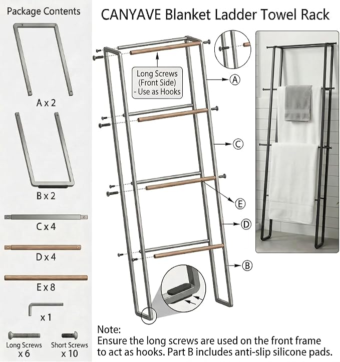 CANYAVE Metal Leaning Ladder Towel Rack, 4-Tier Blanket Stand for Bathroom Living Room, No Drilling Quilt Storage Organizer (