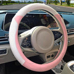 Fashion Cat Ear Leather Steering Wheel Cover Women Girl 15"(38cm) Universal Fit Auto D Shaped Leather Steering Wheel Covers (