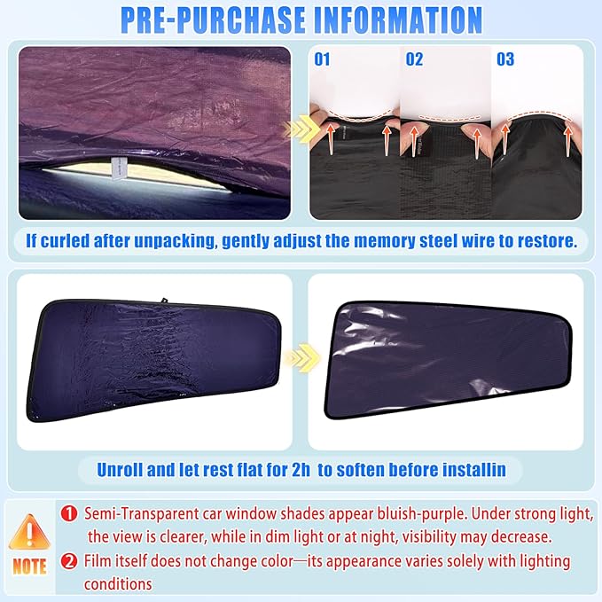 ZATOOTO Tesla Model Y Car Window Shades for Side Windows Sun Shade Static Cling | Front for Driver Visibility | Rear for Baby Sun Protection | Specific fit Frameless Doors | 2020-2024