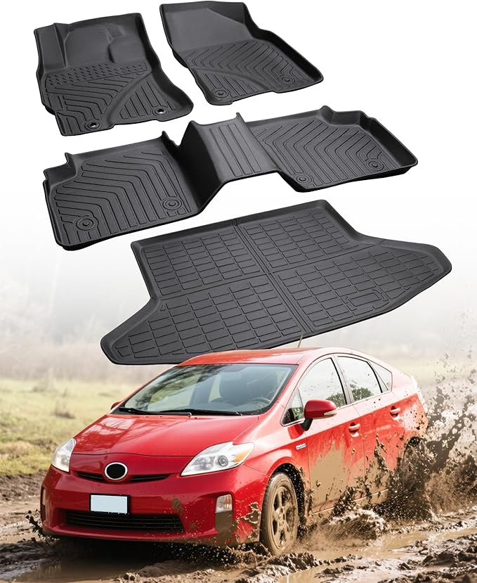 Car Floor Mats for Toyota Prius: 2004 2005 2006 2007 2008 2009 All Weather Accessories for Prius 2004-2009 Black Cargo Liner 4PCS Carpet Custom Fit for Toyota Prius 04-09 Automotive TPE Floormats