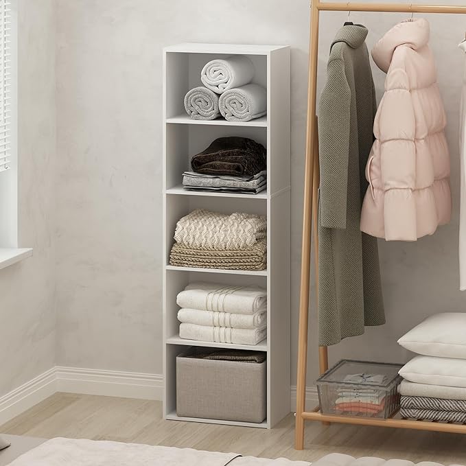 Furinno Reed Closet Organizers and Storage, 5-Tier Closet Organizer, Open Shelf Closet Storage, for Wardrobe, Bedroom, Living