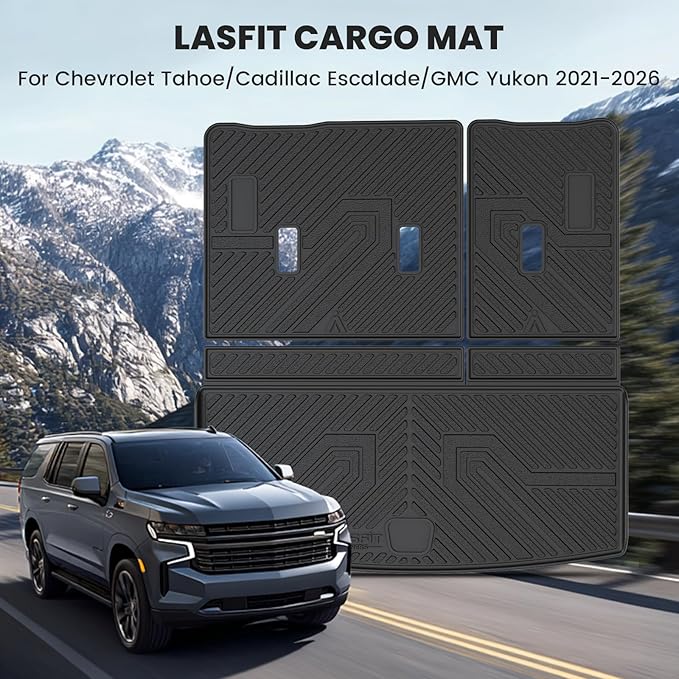 LASFIT Trunk Mat with Backrest Mat 2021-2026 for Chevrolet Chevy Tahoe/GMC Yukon (Only Yukon, Not Fit Yukon XL)/Cadillac Escalade (Only Escalade, Not Fit Escalade ESV), All Weather TPE Custom Fit