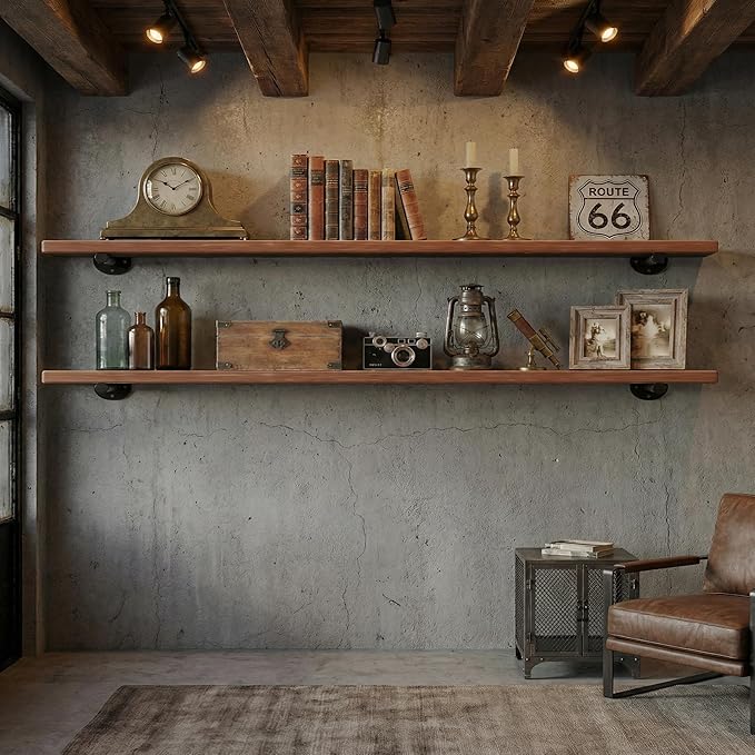 IEO Industrial Pipe Floating Shelves Shelving for Wall Shelf 60 inches Long 9.84" Extra Width Farmhouse Decor for Bedroom Kit