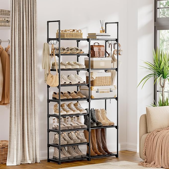 WOWLIVE 9 Tiers Shoe Rack Shoe Storage Shoe Organizer 30-35 Pairs Shoe Tower Unit Shelf Durable Metal Pipes with Plastic Conn