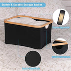 efluky Storage Baskets for Organizing, Fabric Storage Bins with Bamboo Handles, Collapsible Storage Baskets for Shelves and C