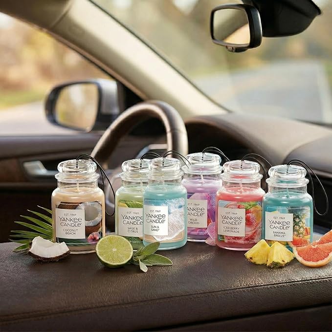 Yankee Candle Paper Car Jar, Iced Berry Lemonade, Hanging Air Freshener Odor Neutralizer for Vehicles and Small Spaces, Long 