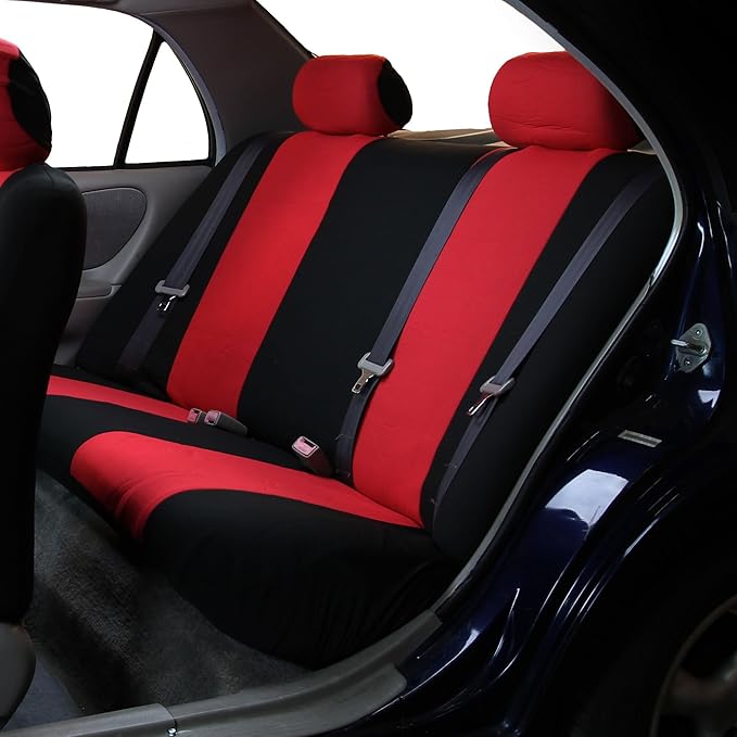 FH Group Flat Cloth Full Set Car Seat Covers Three Row 7 Seater - Universal Fit for Cars, Trucks & SUVs Red