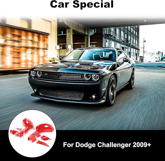 Voodonala for Challenger Rearview Mirror Cover Side Mirror Trim Shell Cover Decoration Trim for 2009-2024+Dodge Challenger Exterior Accessories ASB Red, 11pcs