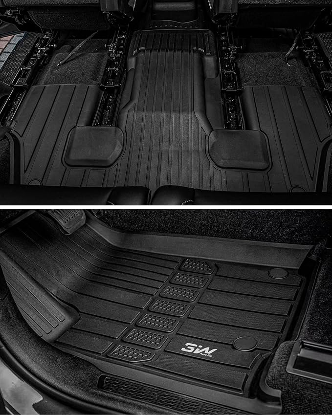3W Floor Mats & Cargo Liner & Seatback Mats Fit with Jeep Grand Cherokee L 2021-2025 2026 (6-Seats w/o 2nd Row Center Armrest Only), All-Weather Full Set TPE Car Mats, Black