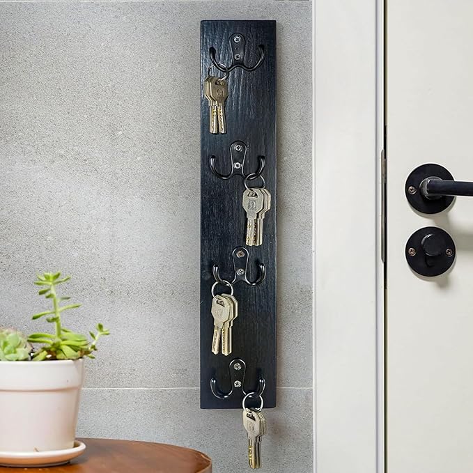 Yohsnor Vertical Key Holder Wall Mount - Stylish Home Decor for Entryway, Space-Saving Hook Rack & Organizer for Keys, Wallet