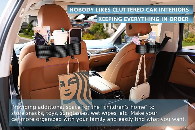 Headrest Backseat Organizer With Cup Holders, Perfect for Eating in Car, Kids' Seat Back Organizer, Food Table, Sauce Holder, Travel Accessories (2 Pack)
