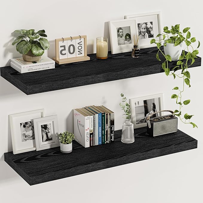 Vivelove Black Floating Shelves 35.4 Inches Wide, 12" Deep Wall Shelves for Bedroom, Bathroom, Living Room, Kitchen, Office, 