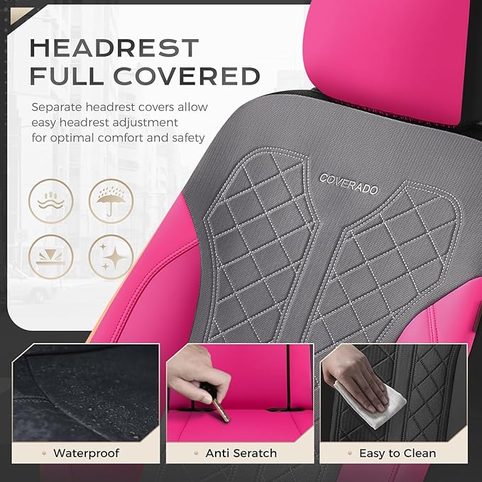 Coverado Car Seat Covers Full Set, Leather Seat Covers, Rose Automotive Protectors 5-Seat, Luxury Universal Fit Seat Covers f