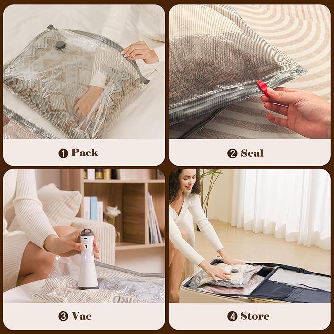 Vacbird Vacuum Bags for Travel with Rechargeable air Pump, Carry-on Size Compression Packing Bags for Luggage and Suitcase, S
