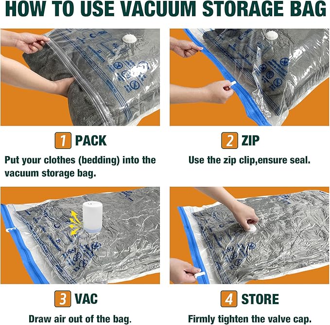 HIBAG Vacuum Storage Bags with Electric Pump, Vacuum Seal Space Saver Bags for Clothes, Clothing, Pillows, Blanket Bedding Co
