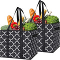 WISELIFE Reusable Grocery Bags 2-Pack Foldable Washable Large Storage Bins Basket Water Resistant Shopping Tote Bag Black