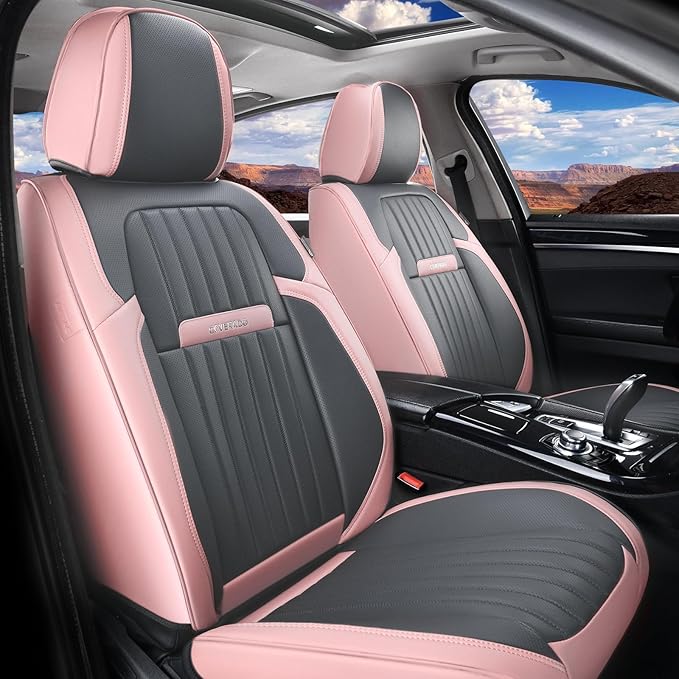 Coverado Car Seat Covers Full Set, Nappa Leather Seat Covers for Cars, Waterproof Car Seat Covers Front Seats and Back, Autom