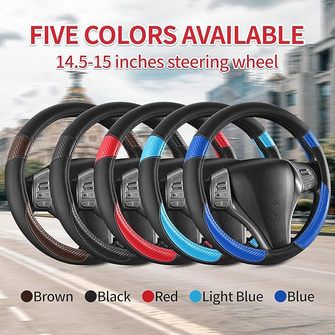 Non-Slip Car Nappa Leather Steering Wheel Cover,Universal Car Accessories Women Men Fit 14" 1/2-15" Suvs/Vans/Sedans/Cars/Tru
