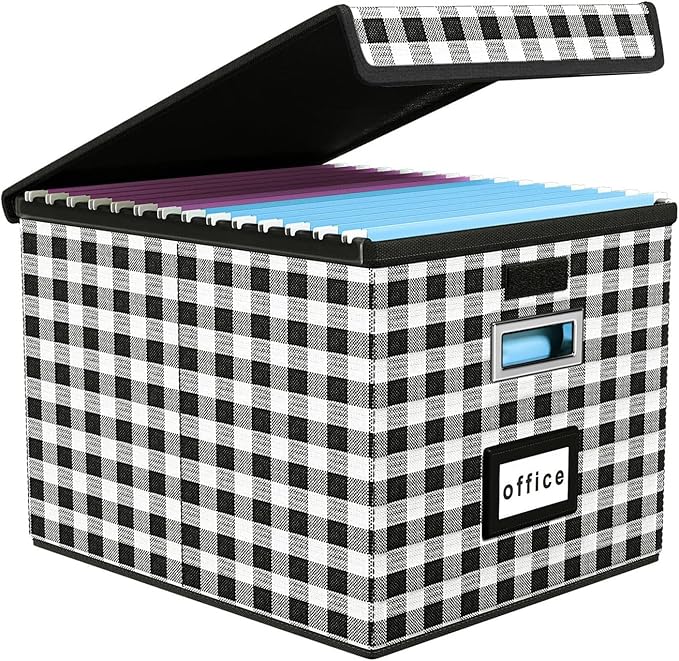 Huolewa File Organizer Box with Lid, Collapsible File Folder Organizer for Office Document Storage, Filing Box with Plastic S