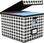 Huolewa File Organizer Box with Lid, Collapsible File Folder Organizer for Office Document Storage, Filing Box with Plastic S