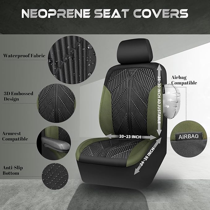 CAR PASS Waterproof Car Seat Covers Front Seats Covers Neoprene Wetsuit, All-Weather Non-Slip Durable,Universal Fit for SUV S