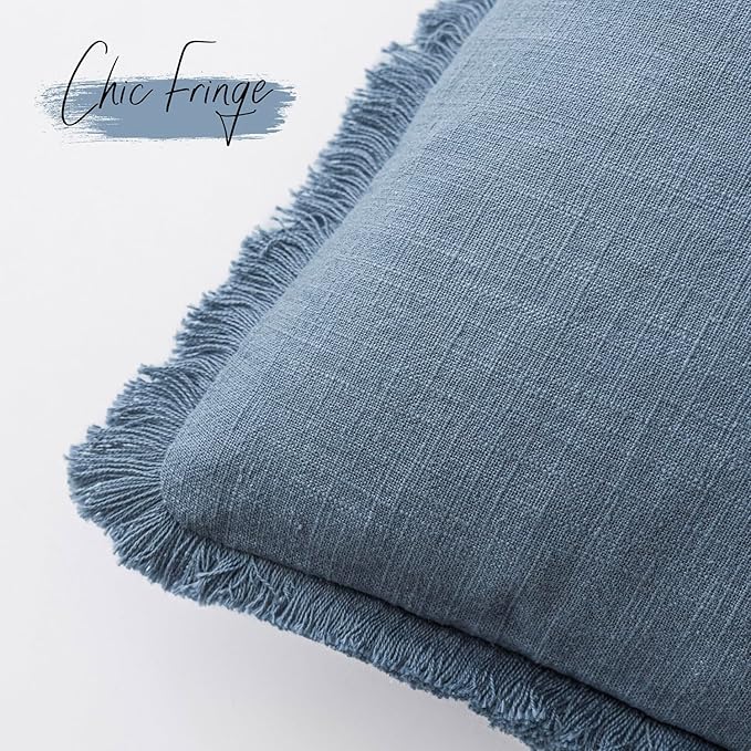 Foindtower Set of 2 Decorative Linen Fringe Throw Pillow Covers Cozy Boho Farmhouse Cushion Cover with Tassels Soft Accent Pi