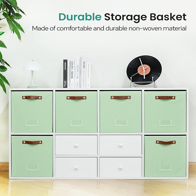FinishingBo 6-Pack Storage Cubes with Handles & Label Holders Basket, Closet Cube Home Organizer Bins(Green, 13 x 13 x 13 inc
