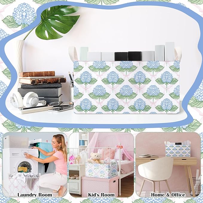 Boao 3 Pcs Watercolor Floral Storage Bin Wildflowers Collapsible Large Storage Baskets for Gifts Canvas Laundry Basket Foldab