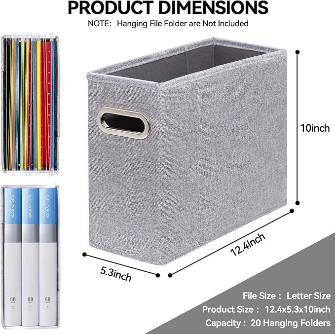 4 Packs Letter Size File Organizer, File Folders Organizer, Fabric Storage Box, Collapsible Paper Organizer with Metal Handle
