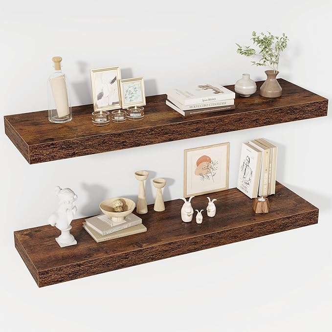 40 Inch Floating Shelves, 12" Deep Floating Shelf Wall Mounted, 40" Wall Shelves, Rustic Deep Bookshelf, Extra Deeper & Thick