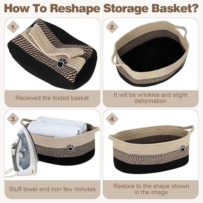 Optish Dog Toy Basket, Toy Box and Bin for Dog Cat Storage, 19.7" X 11" X 7.9" (30L) Large Woven Rope Basket for Blanket Stor