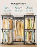 SONGMICS Heavy-Duty Clothes Rack, Garment Rack, Portable Closet, 68.7-Inch Wide Clothing Rack with Adjustable Mesh Shelves an