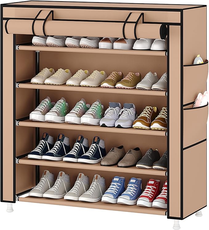 Laiensia 5-Tier Vertical Shoe Rack Organizer, Space Saving Shoe Storage Organizer, Non-Woven Cover Shoe Shelf Holds 20-25Pair