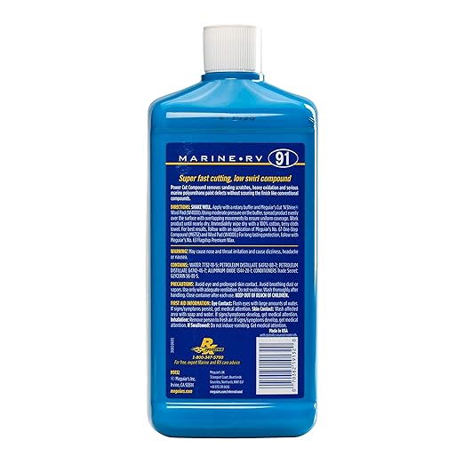 Meguiar's Marine/RV Power Cut Compound M9132, Low-Swirl RV and Marine Buffing Compound Removes Scratches and Oxidation Without Scouring, Fast-Cutting Formulation for Fiberglass and Gel Coats, 32 Oz